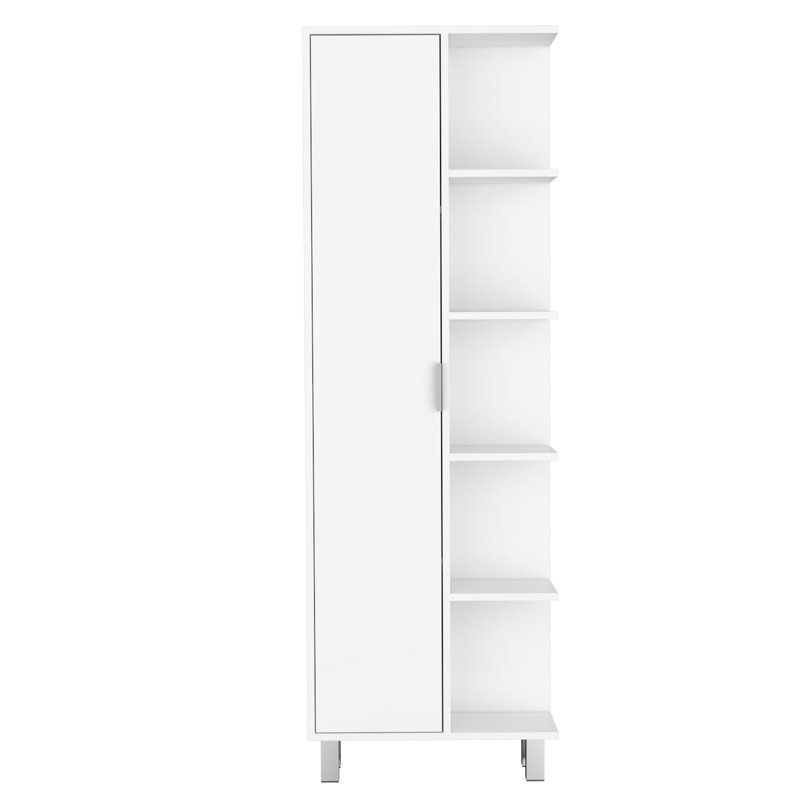 White 1-door Linen Cabinet For Bathroom Area - 9 Shelves, Graceful Enhancement, Wood Feature In Style Advancement, Trait