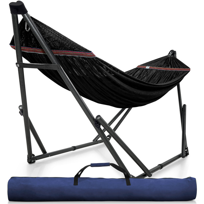Support pour hamac réglable Tranquillo d'une capacité de 600 lb, support pour hamac double en acier pour 2 personnes, assemblage facile partout, antidérapant et sans bruit, noir