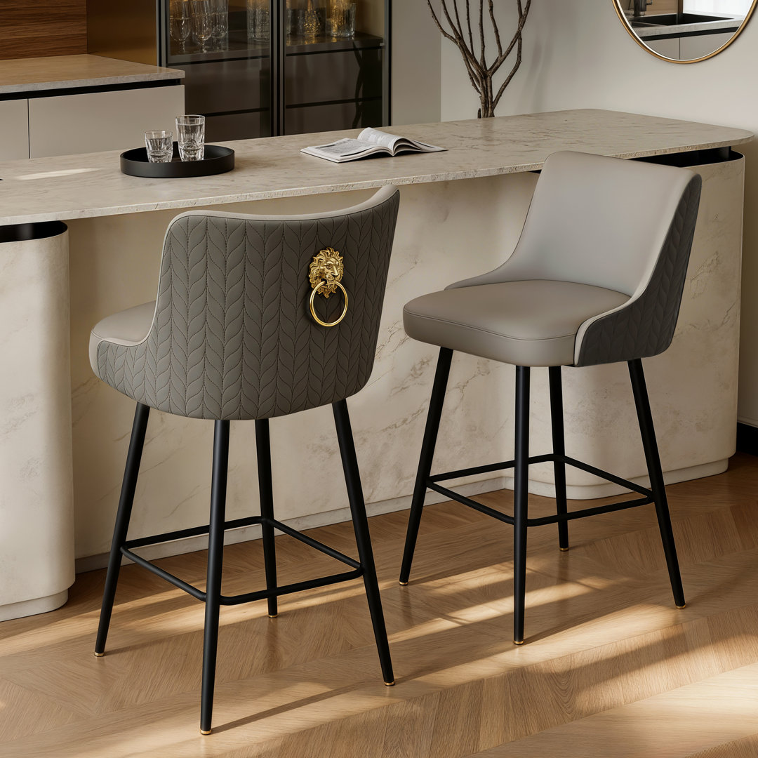 Bar Stool Upholstered Counter Height Bar Stool With Lion Knocker Breakfast Swivel Bar Chair For Kitchen Island