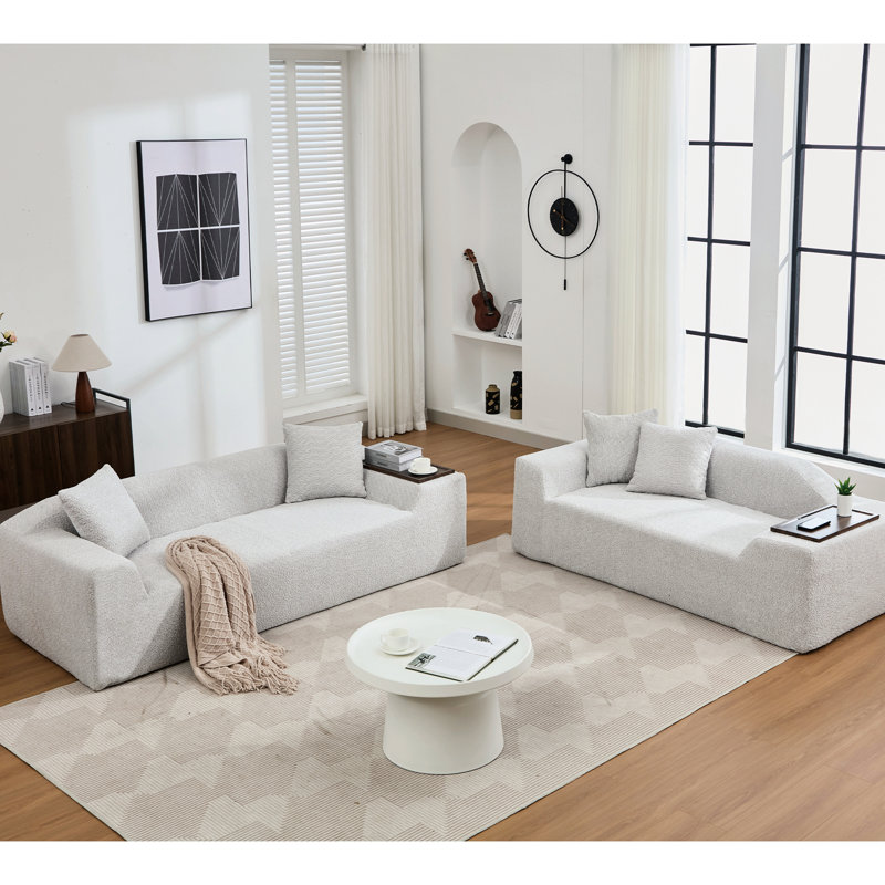 Ensemble 2 pièces gris - Canapé 3 places avec assise rembourrée épaisse et table d'appoint en tissu bouclé pour la maison, canapés gris