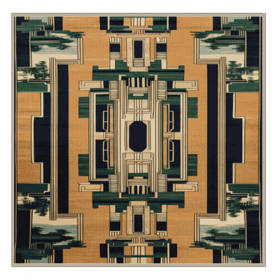 Machine Washable Art Deco Brown Area Rug