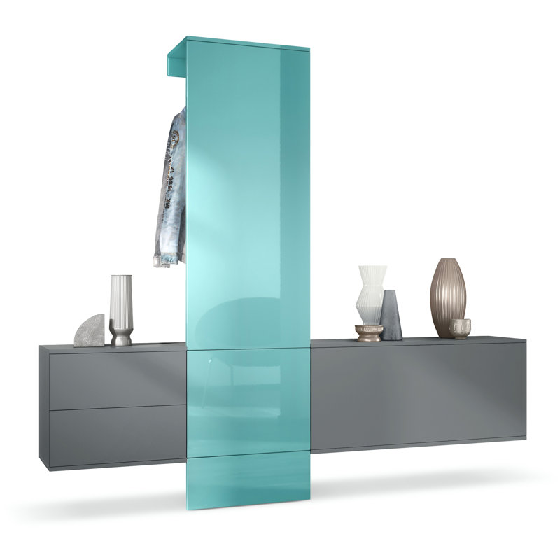 Chappa Hall Tree 209cm Wide with Shoe Storage, High-gloss petrol