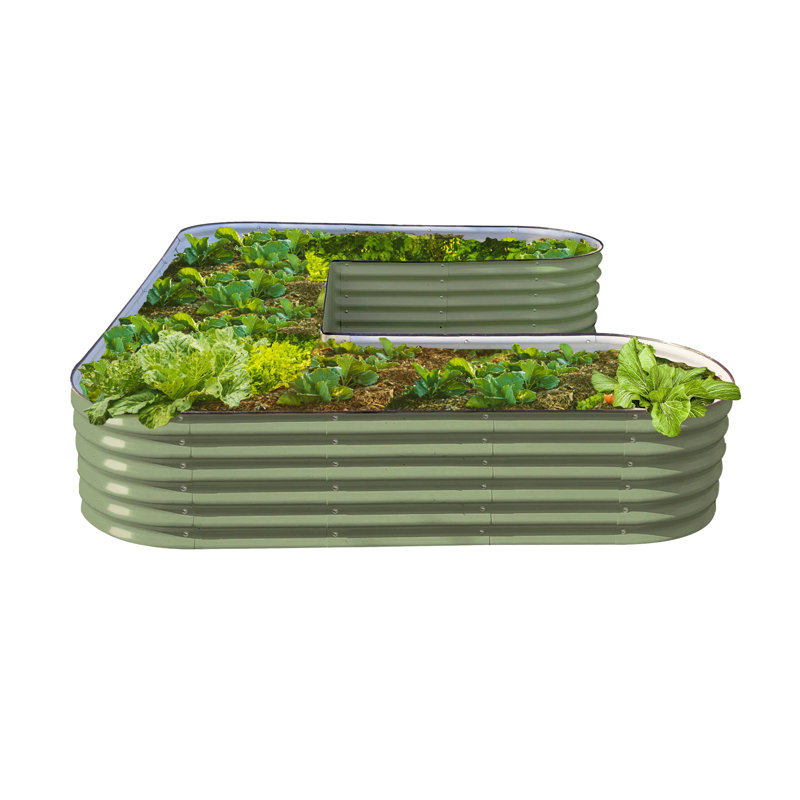 17" Tall U-Shaped Metal Outdoor Raised Garden Bed, 17" H x 66" W x 102" D, Modern Gray