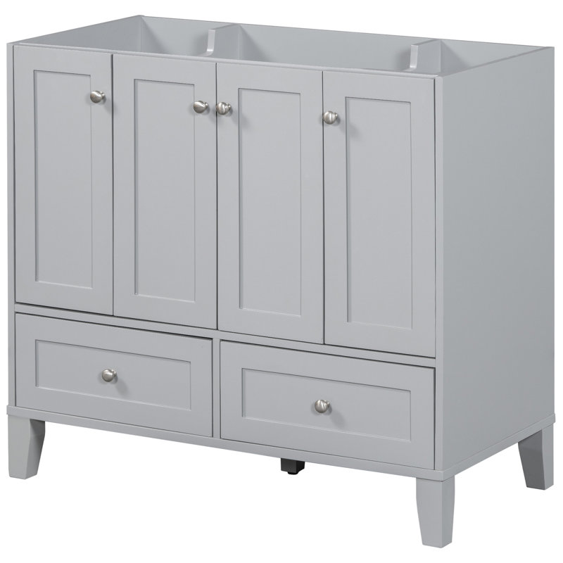 Meuble de rangement pour salle de bain 36 po - Portes en bois massif à 2 tiroirs et à 4 tiroirs gris avec intérieur spacieux et meuble-lavabo de 32,41 po