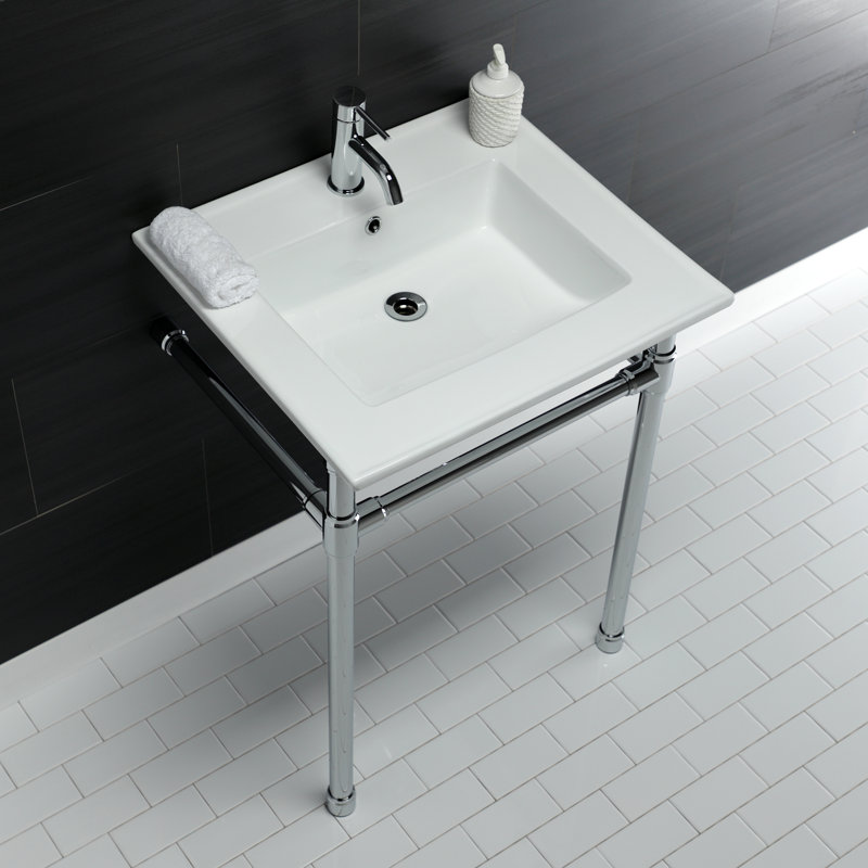 Kingston Brass Dreyfuss 25-Inch Ceramic Console Sink with Stainless Steel Legs, Polished Chrome, Single