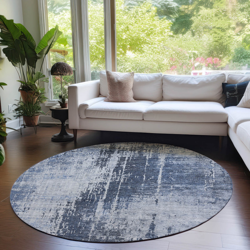 Lamanna Flatweave Washable Abstract Indoor / Outdoor Rug, Round 8'