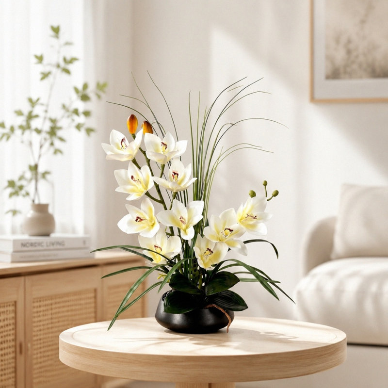 Orchidées artificielles en pot de 21 pouces, bonsaï orchidées décoratives avec technologie Real Touch, orchidées artificielles / artificielles qui semblent réelles pour les décorations de table