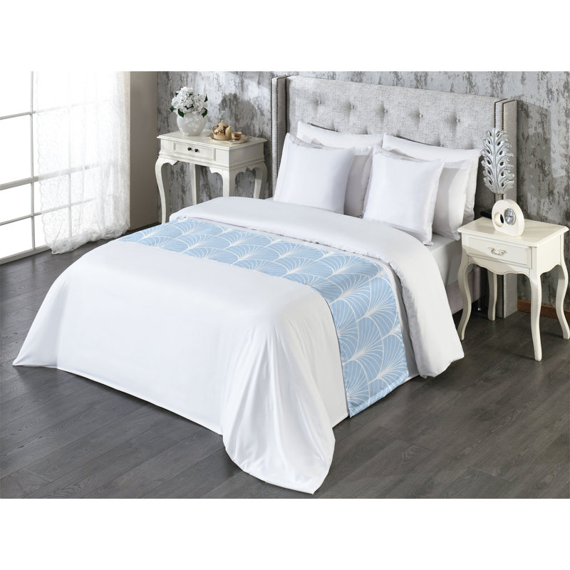 Satin Bed Runner, Pale Blue/White, Queen