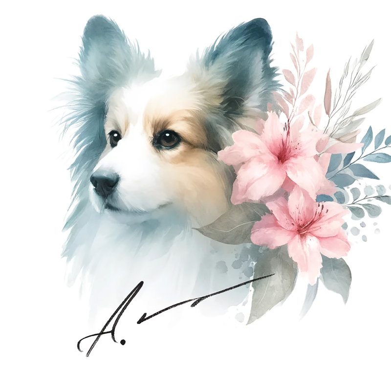 «Elegant Canine And Blooms» sur, H 20 po x l 20 po x P 1,5 po
