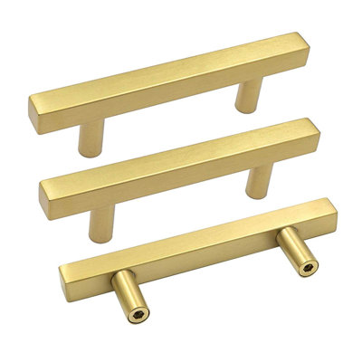 18 Pack Gold Cabinet Handles 3"(76mm) Brushed Brass Cabinet Pulls T Bar Drawer Pulls for Kitchen Cupboard & Drawer Hardware