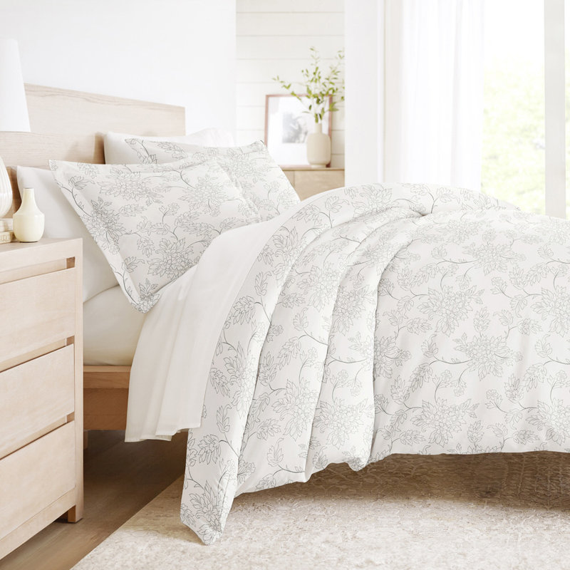 Ensemble de housse de couette en microfibre à motif ultra doux, Housse de couette pour grand lit et 2 taies décor, Gris