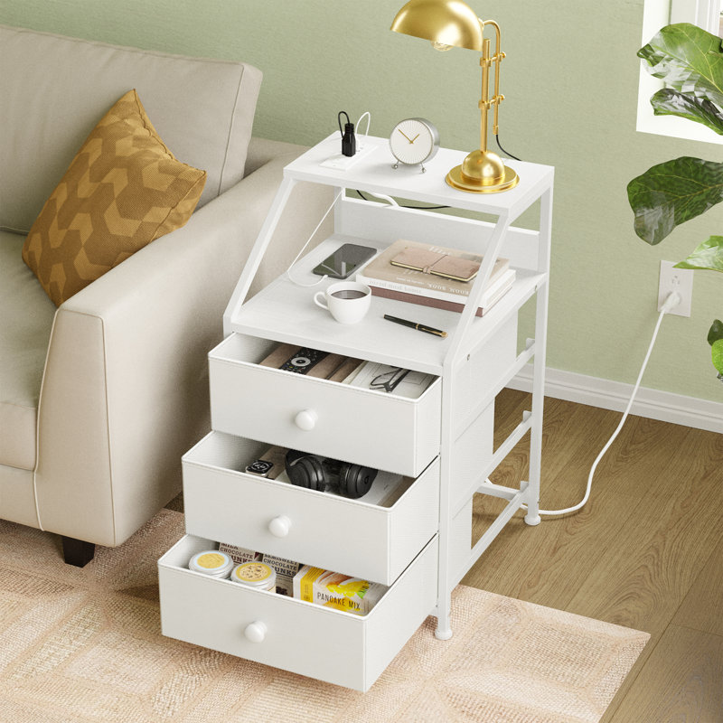 Travison Nightstands with 3 Drawers & Outlets, Bedside Tables with 2 USB Ports & 2-Tier Open Shelf, White