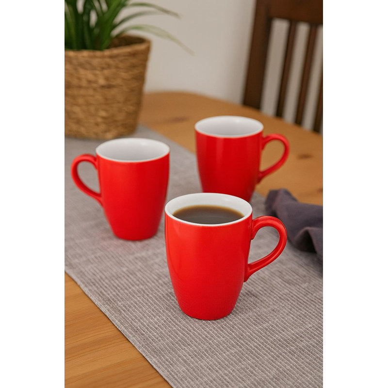 Ensemble de grandes tasses élégantes en porcelaine rouge (6 pièces), 2,8 x 2,8 x 3,5 pouces | 100% lavable au lave-vaisselle et au micro-ondes | Parfait pour le café, le thé et les boissons chaudes | Conception élégante et durable pour la maison ou le bureau