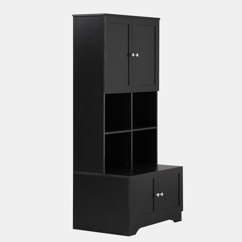 Gosellini 67"H Bathroom Cabinet with Adjustable Shelves and Open Shelves Multiple Storage System, Black