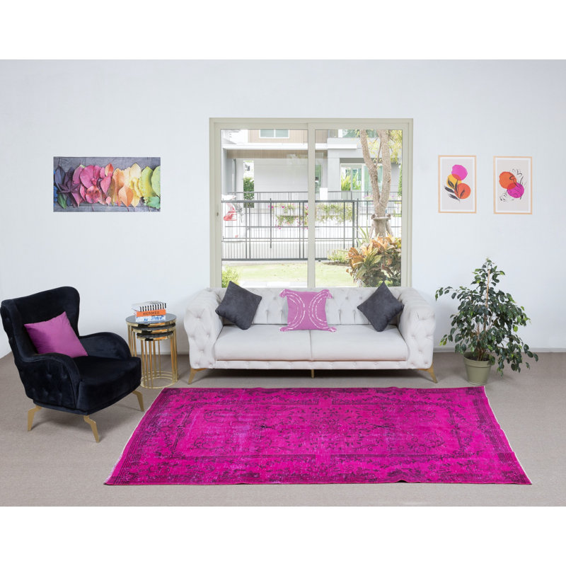 Tapis de salon 5,7 x 9 pi rose pour intérieurs modernes, noué et tissé à la main en Turquie