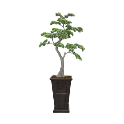 65" Artificial Faux Bonsai Tree | Real Touch Artificial Faux Bonsai Tree in a black/ bronze fiberstone planter