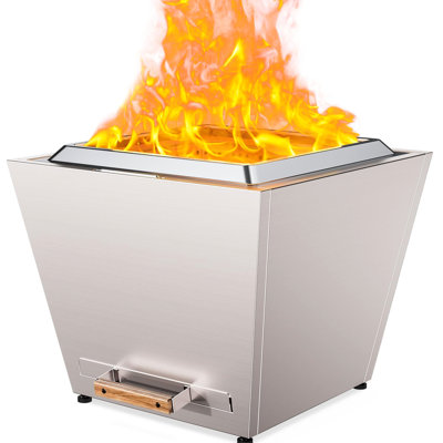Smokeless Portable 25" Stainless Steel Fireplace - With Pull-Out Ash Pan For Outdoor Camping 25 Inch Fire Pit