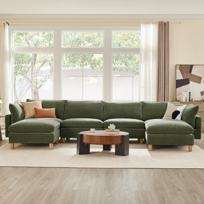 Canapé modulaire rembourré 6 pièces avec base en bois massif 161,4 po Solena