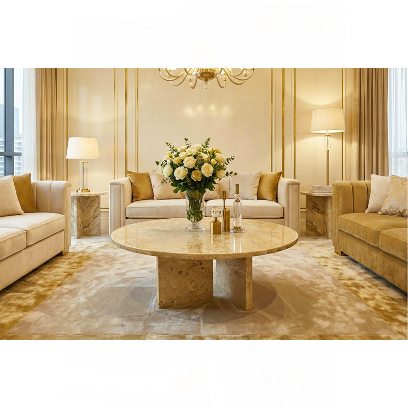Table basse en marbre naturel doré jaune beige, petite table, table de salon, pierre naturelle, marbre véritable, véritable marbre véritable