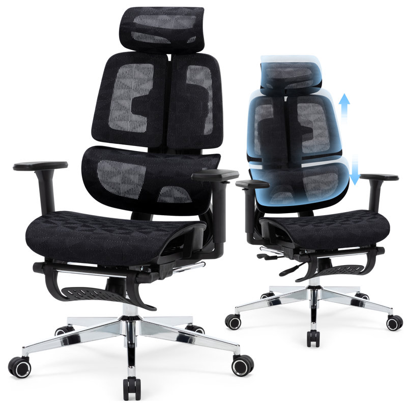 Michaelena Ergonomic Dual Backrest Office Chair With Footrest， Adjustable Seat Depth And Adaptive Lumbar Support, Black