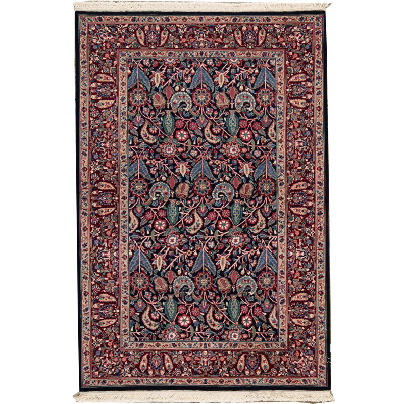 Tapis bleu marine et vin de haute qualité noué à la main