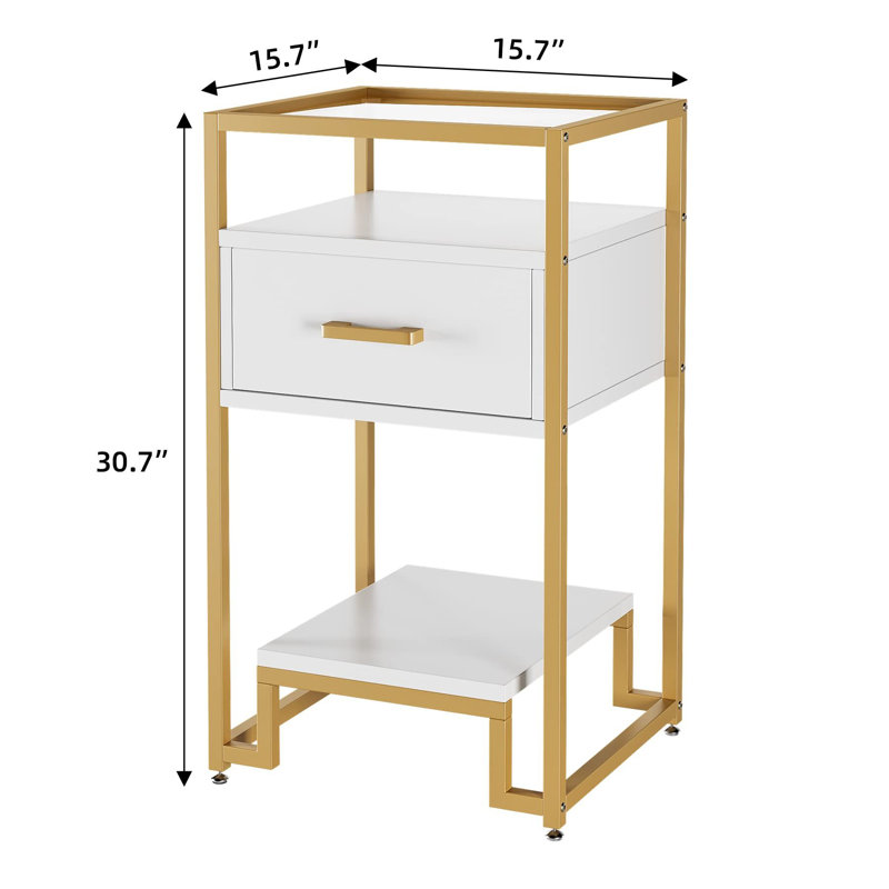 Tenille Glass Top End Table, White/Gold