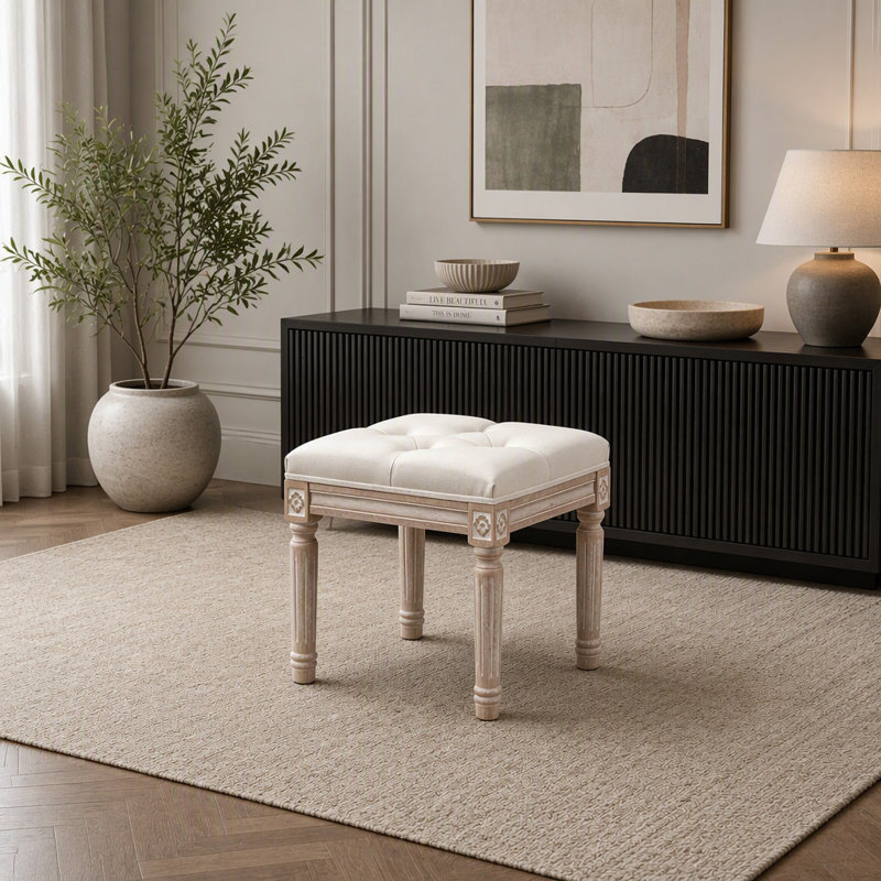 Tabouret d'appoint élégant, repose-pieds capitonné avec pieds sculptés, tabouret de meuble-lavabo, banc d'appoint de style classique