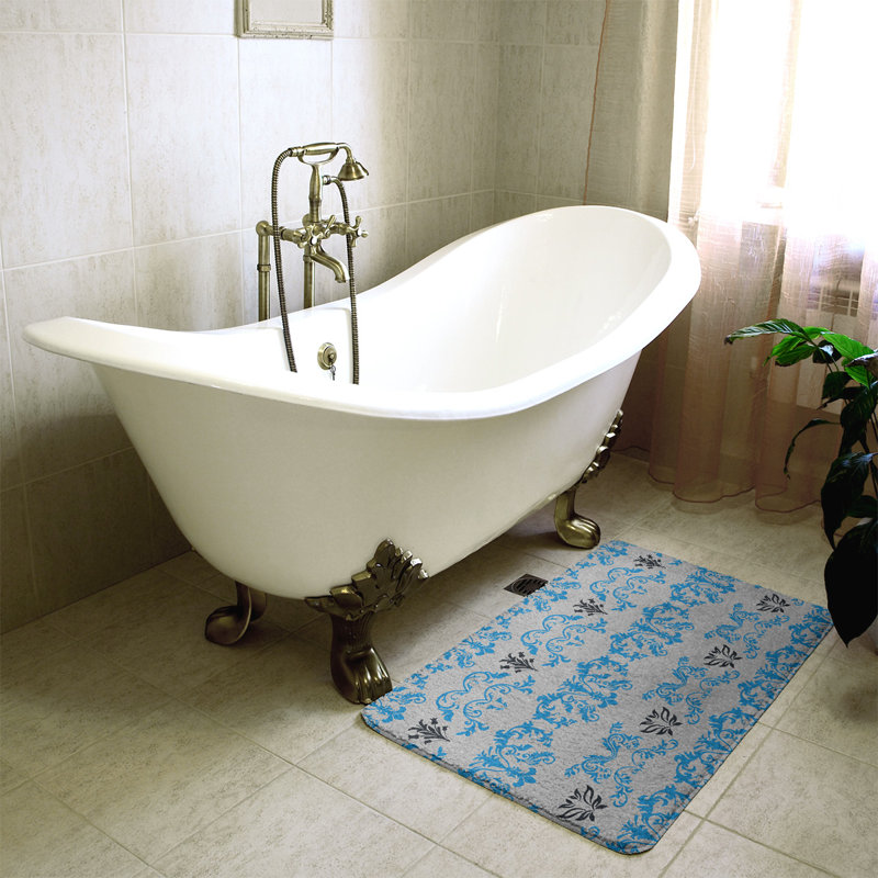 Tapis pour salle de bain Carolina, l 21 po x L 34 po, Bleu Carolina / argent / noir
