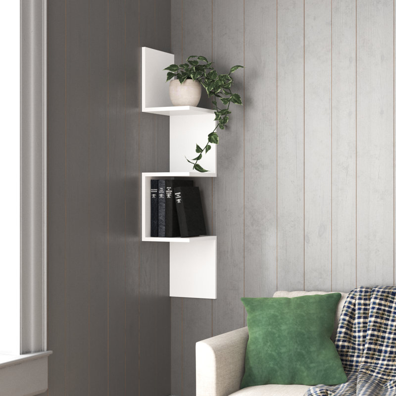Modern Wall Shelf, White, 9.8 x 41.5 x 9.8 Inches | 100% Melamine Coated Particle Board, Thickness: 0.7 Inches | Numerous Shelves, Wall-Mountable Design, Perfect for Home Decor & Organization, Stylish & Functional
