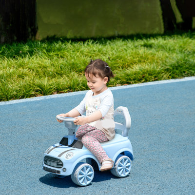 Qaba Toddler Ride on Push Car, Foot to Floor Sliding Car with Horn, Working Steering Wheel & No Tip Anti-Over-Backwards System for Boys and Girls Ages 18-36 Months, Light Blue