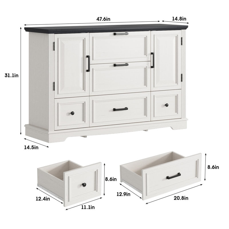 White Rustic Wood 48" Farmhouse Buffet Cabinet with Storage