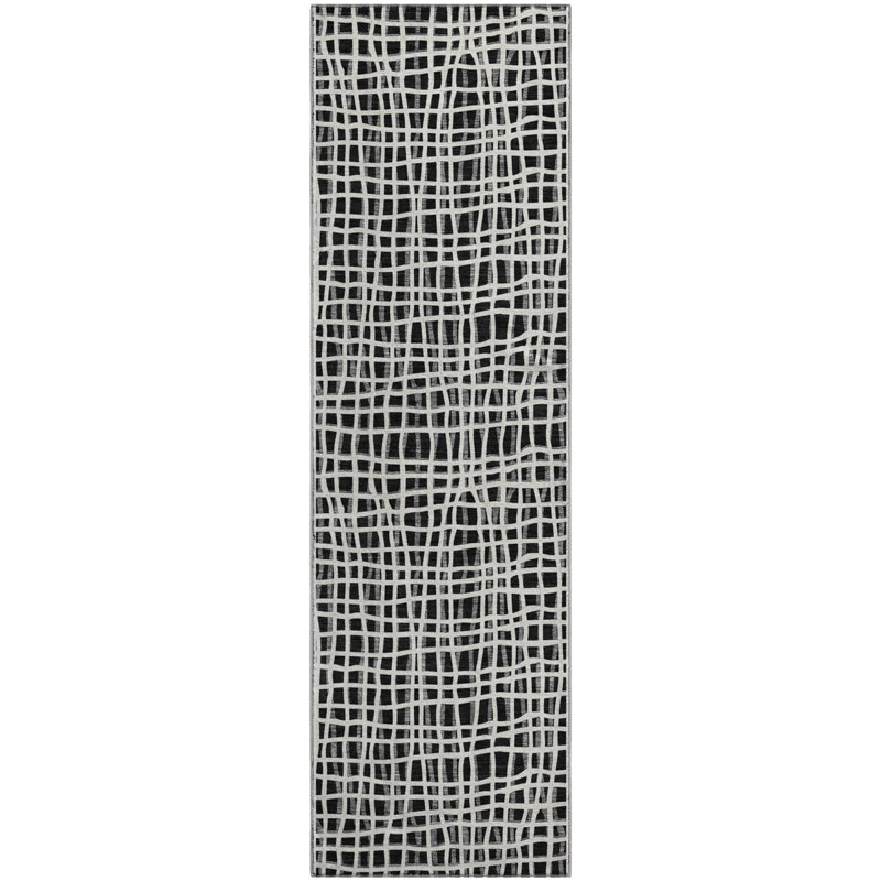Premium Machine Washable Prisco Black Rug, Runner 2'3" x 7'6"