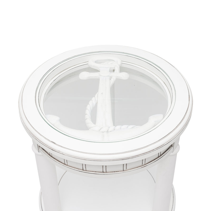 Monaco - Round End Table - Anchor Insert - Blanc Finish