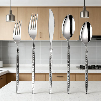 Ensemble de couverts martelés 20 pièces, couverts forgés en acier inoxydable 18/10 pour 4, argenterie polie miroir résistante, va au lave-vaisselle