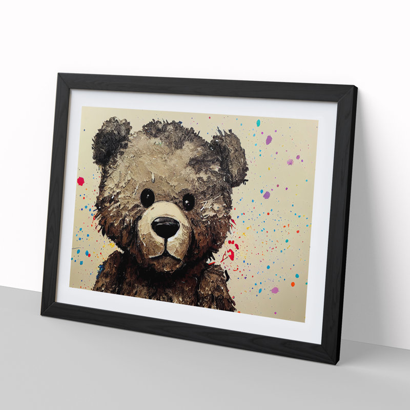 XH1022-8109X Splashed Teddy Bear - Single Picture Frame Painting, 46cm H x 64cm W x 2cm D, Black