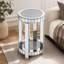 Table ronde en miroir avec incrustation de cristal, petit canapé moderne à 2 couches avec espace de rangement, table décorative argentée convenant au salon, à la chambre à coucher, au café et aux petits espaces