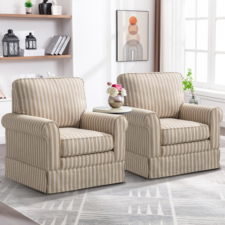 Eilzabeth 33.1" W Modern Soft Wide Upholstered Striped Swivel Arm Accent Chair