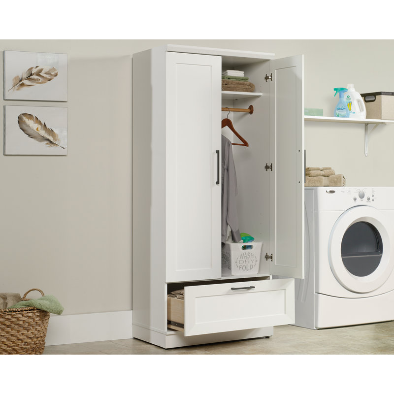 Soft White MDF 2-Door Wardrobe Armoire with Drawer