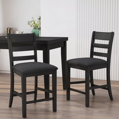 Set Of 2 Farmhouse Upholstered Wood Counter Chair