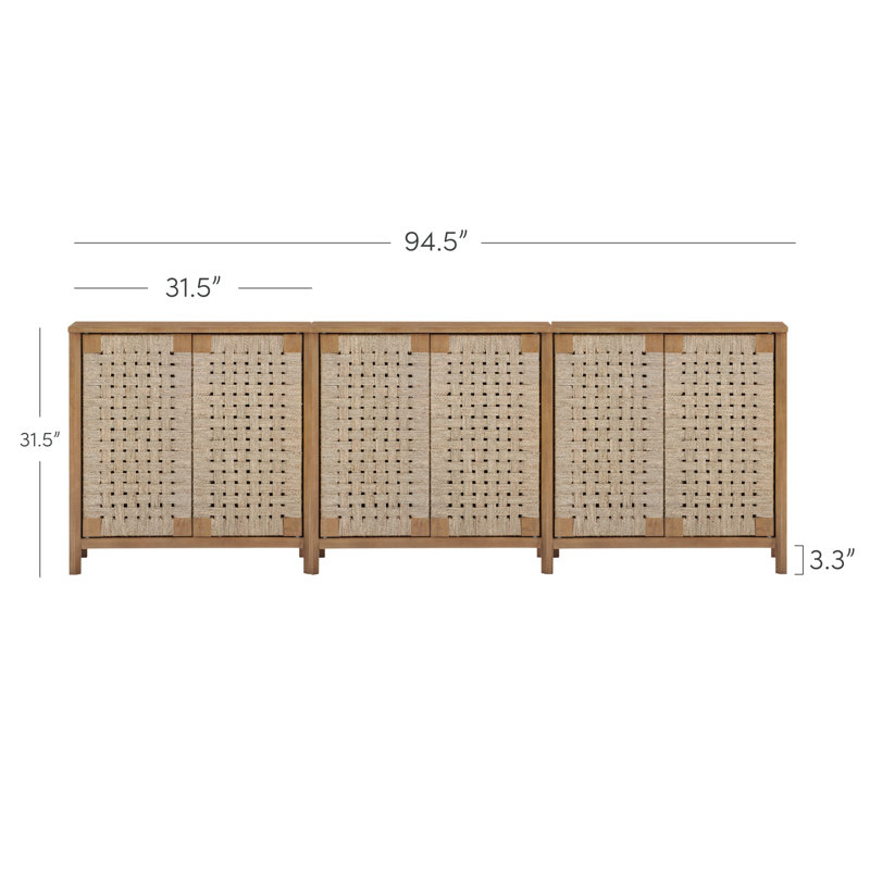 Rustic Wood TV Stand Cabinet With Seagrass Door Panels, Natural