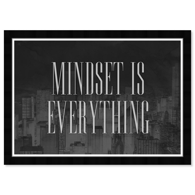 «Typographie and Quotes Mindset is Everything», impression d'art moderne sur papier noir contemporain, Cadre noir