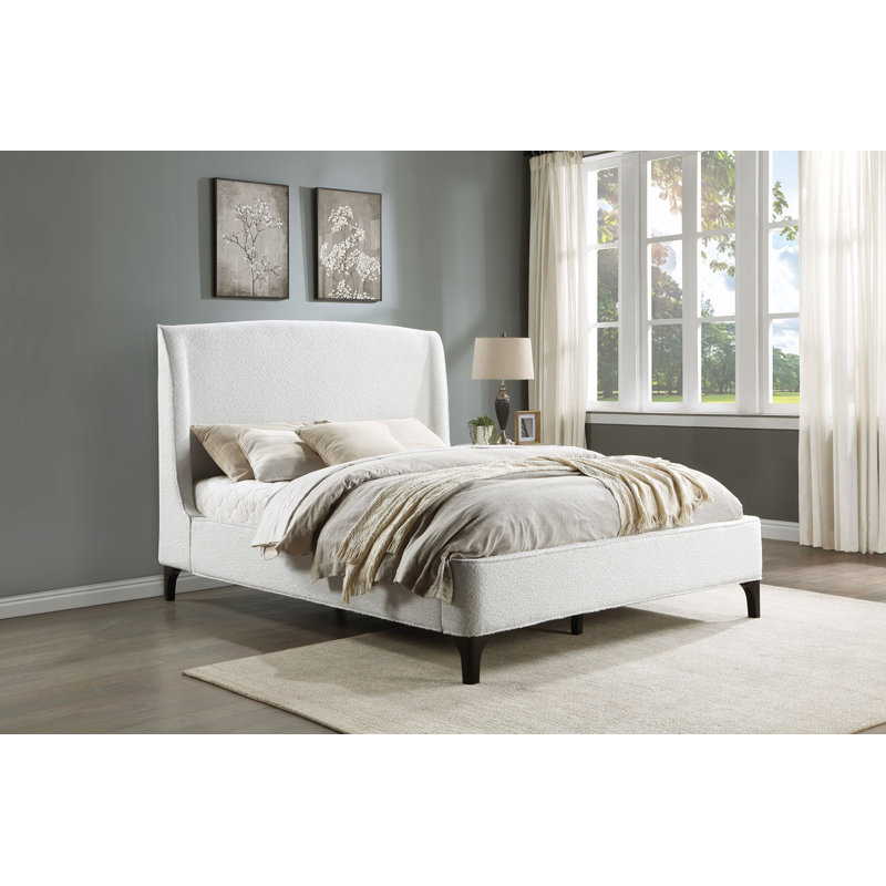 Cauz Upholstered Queen Wingback Bed Snow, Queen, White