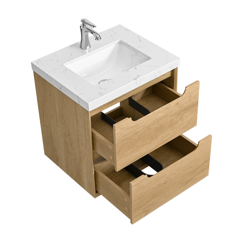 Meuble-lavabo simple mural 24 po avec plateau en pierre reconstituée 24 po