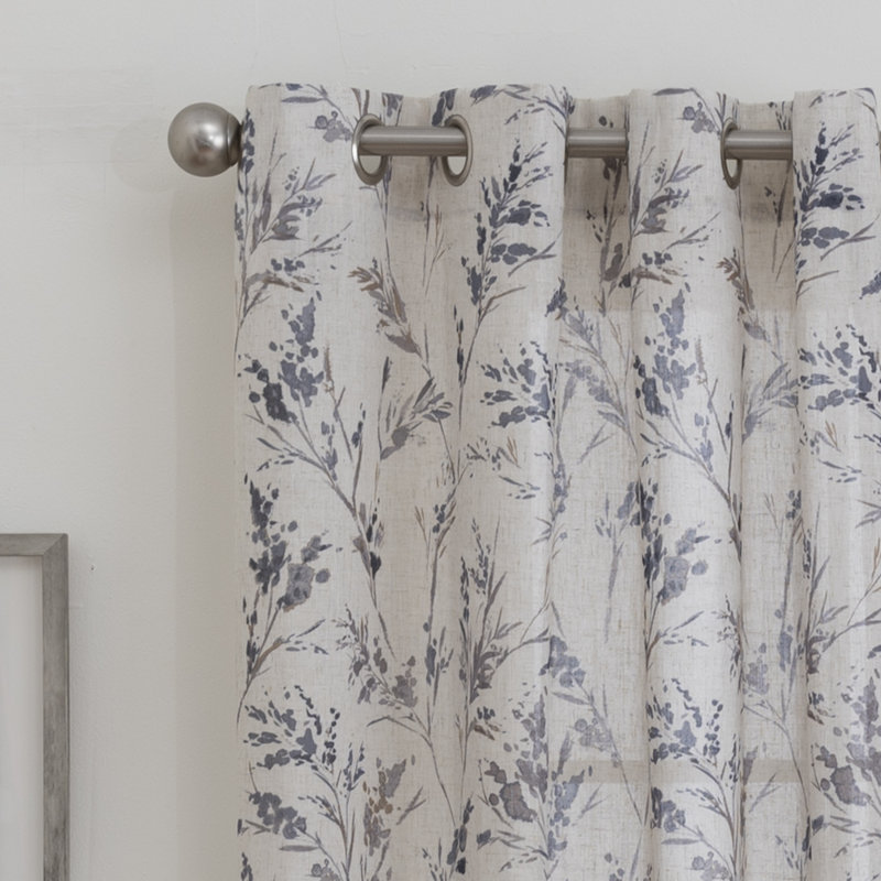 Kamloops 100% Polyester Semi-Sheer Floral Curtain Panel with Grommet Top, Indigo, 50" W x 84" L