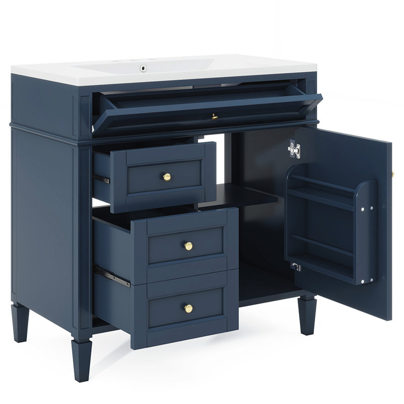 Meuble-lavabo simple 36,01 po avec plateau en bois manufacturé Dragen, Bleu