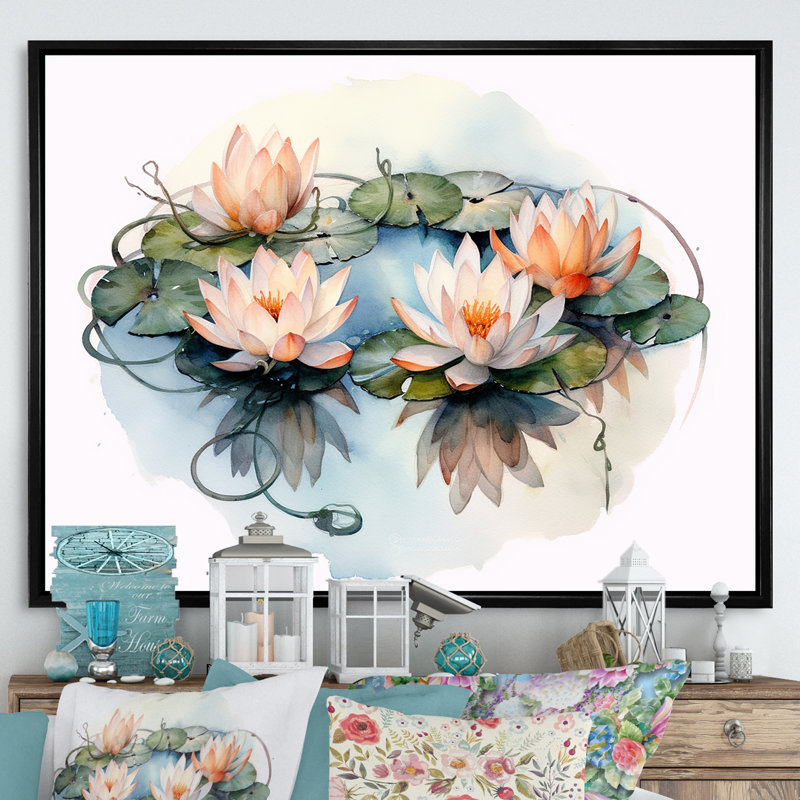«Natures Lotus Lilly» sur toile, Cadre flottant noir, H 12 po x l 20 po x P 1 po