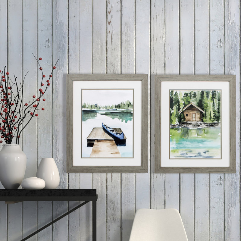 « Lake views », ensemble de 2 reproductions d’art encadrées sur papier