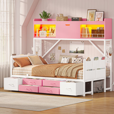 Lit de jour avec bibliothèque haute et 6 tiroirs de rangement, L 76,4 po x l 39 po x H 60,6 po