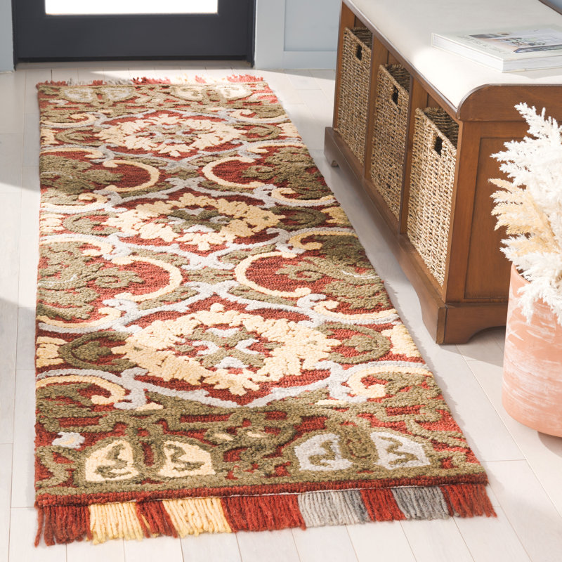 Tapis floral en laine / coton touffeté Blossom, Tapis de couloir 2 pi 3 po x 8 pi