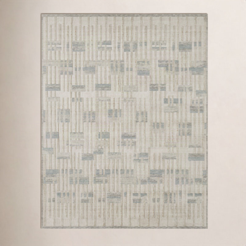 Vesper Golden Weave Wool Blend Area Rug, Cream/Sand/Azure Abstract, Rectangle 9'9" x 12'6"
